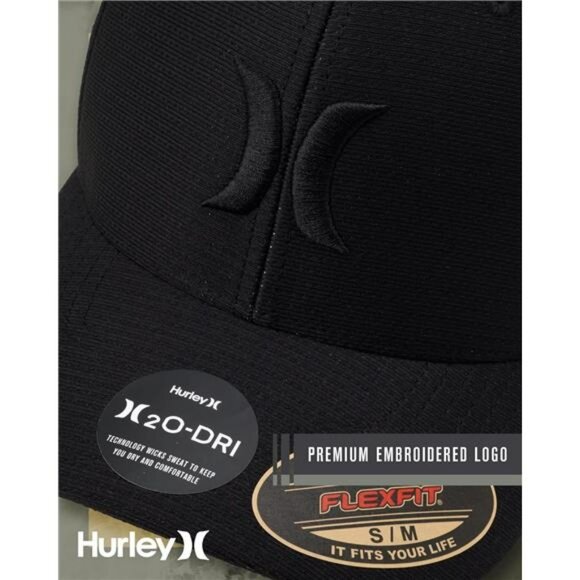 Mens fitted baseball cap curved bill lightweight breathable dri fit black hat - Picture 6 of 8